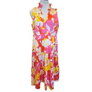 CROSBY BY MOLLIE BURCH WESLEY CORAL CHARM TIERED MIDI DRESS SIZE M